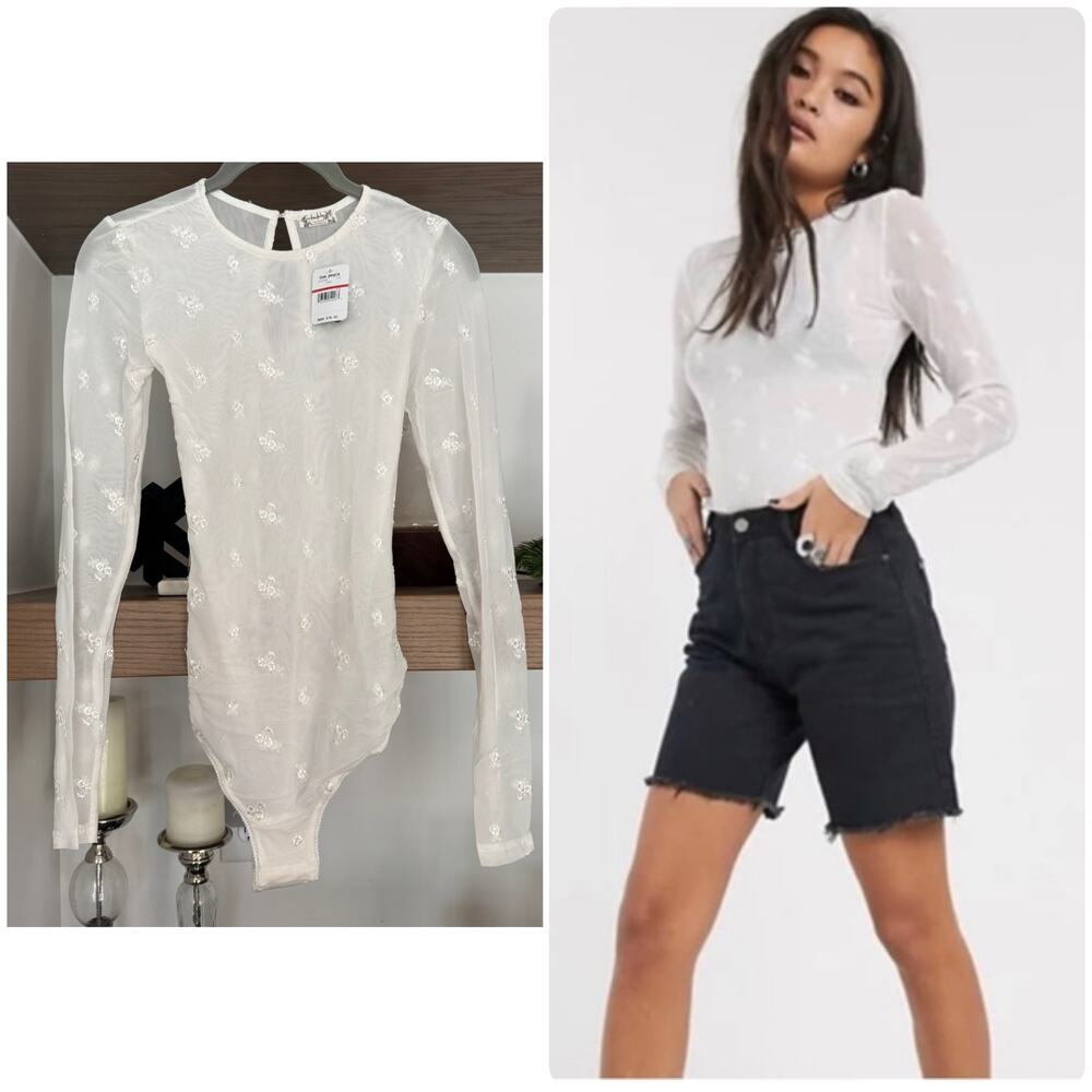 Free People Make Out Mesh Bodysuit in Ivory